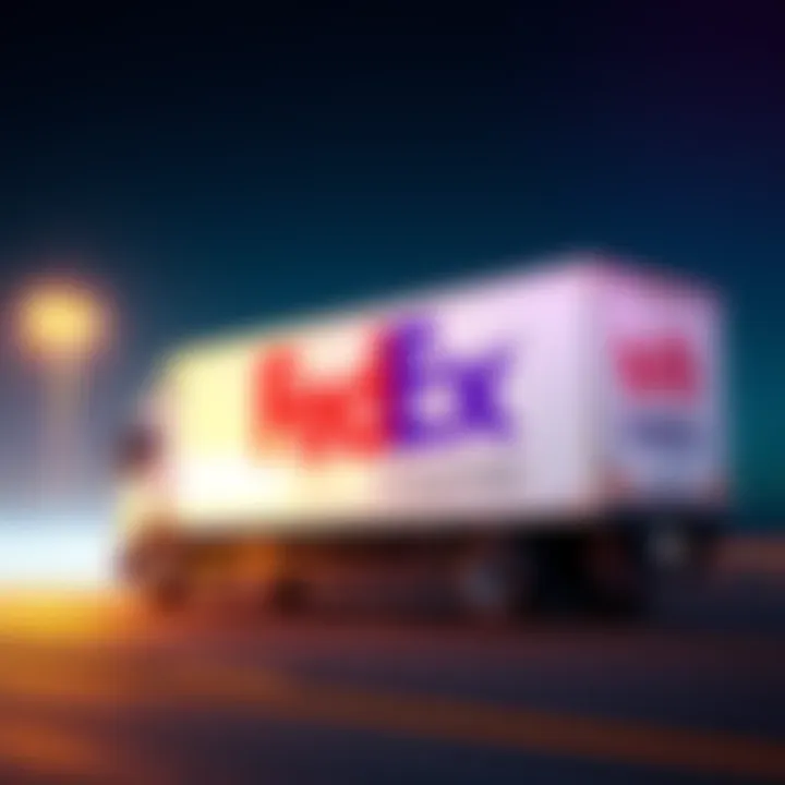 FedEx delivery truck parked next to Hedera logo, symbolizing their partnership to enhance supply chains