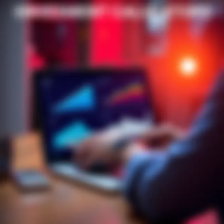 A person using a laptop to analyze investment calculators with graphs and charts on the screen