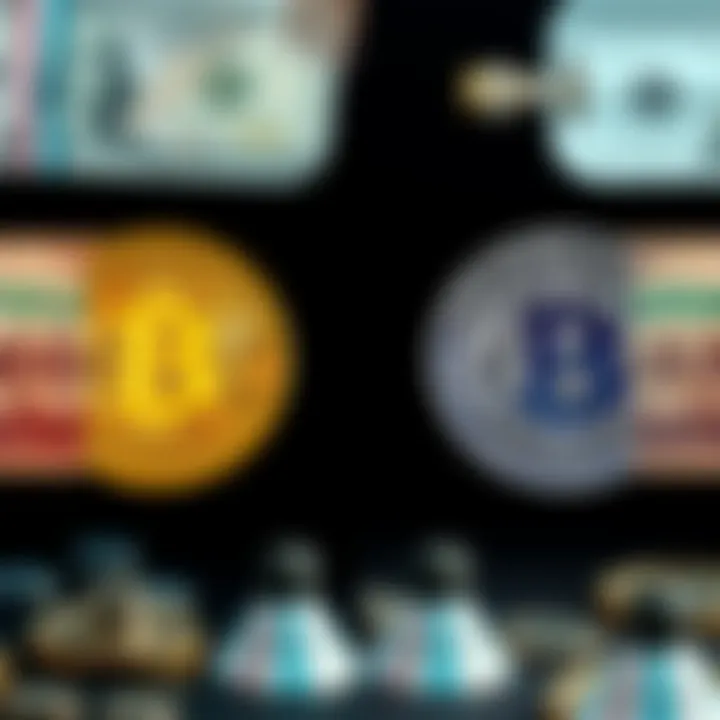 A visual representation showing failed fiat currencies on one side and Bitcoin on the other, indicating their contrasting values in the financial market.