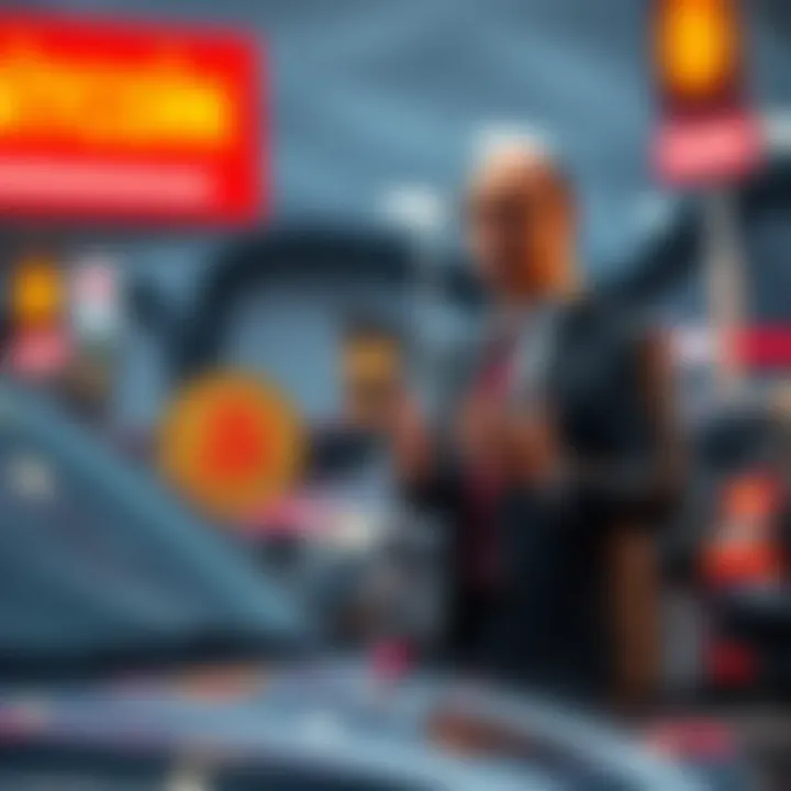 Finance manager discussing Bitcoin A finance manager warns a group about potential risks of investing in Bitcoin at a car lot.