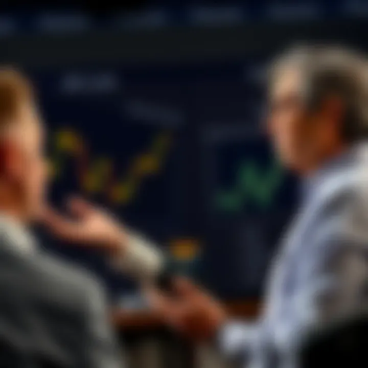 A finance professor speaking to a group, highlighting Bitcoin in a presentation, with charts in the background.
