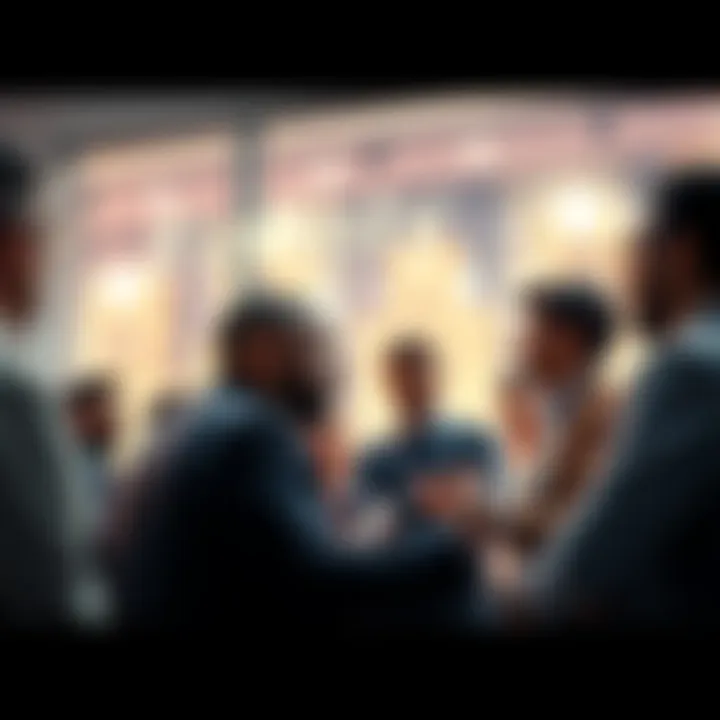 A group of people discussing financial topics enthusiastically, with one person giving advice, representing Buttcoiners as self-styled financial gurus.