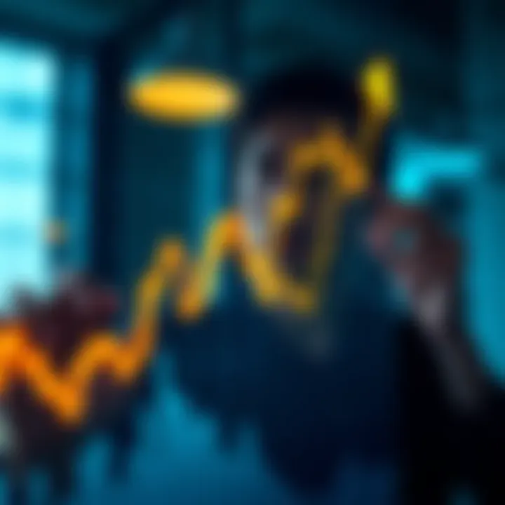 A financial chart showing a strong upward trend, representing potential investment gains, with a person looking concerned in the background.