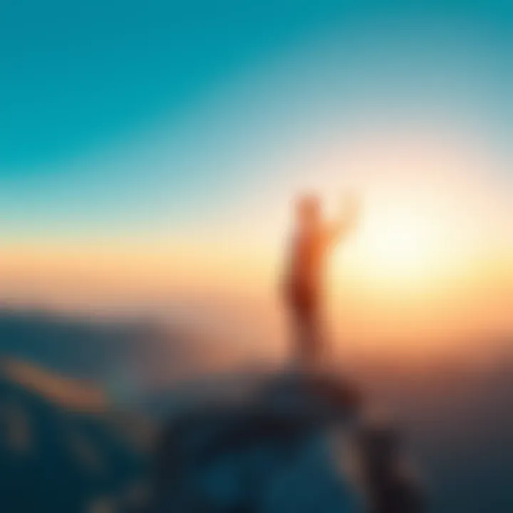 Financial Growth Concept A person standing on a cliff, looking toward a bright horizon, symbolizing risk-taking in finance.