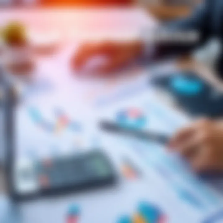 Financial planning tools and charts A person analyzing financial charts and using planning tools on a desk with a calculator and laptop