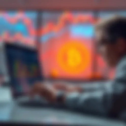 A person looking at cryptocurrency charts on a laptop with a thinking expression