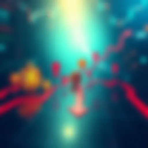 A graph showing fluctuating financial trends with Bitcoin symbols and downward arrows, representing past financial failures and current crypto hype