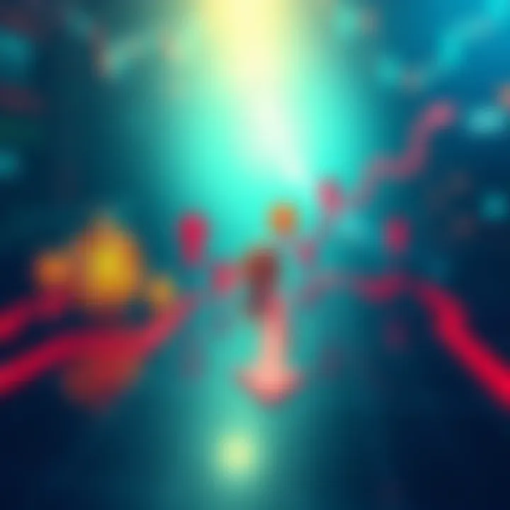 A graph showing fluctuating financial trends with Bitcoin symbols and downward arrows, representing past financial failures and current crypto hype