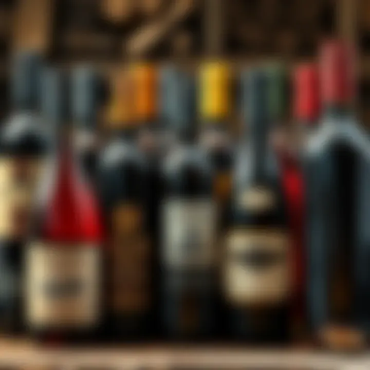 A collection of wine bottles showcasing the aging process, with some aged bottles displaying rich colors and labels that tell their history.