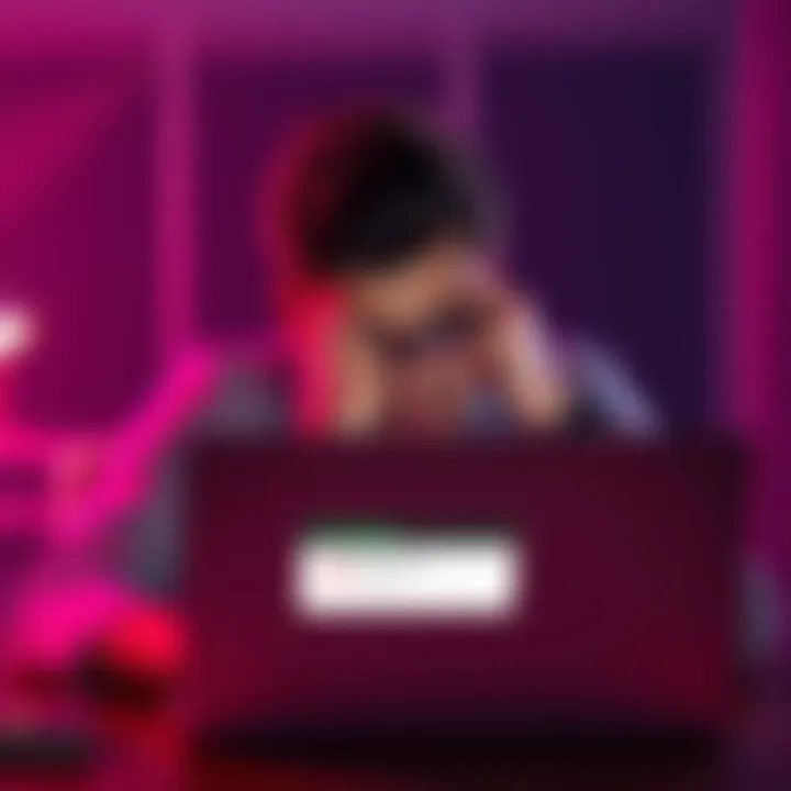 An employee worried about payroll with a blocked bank account on a laptop screen showing an error message from Revolut.