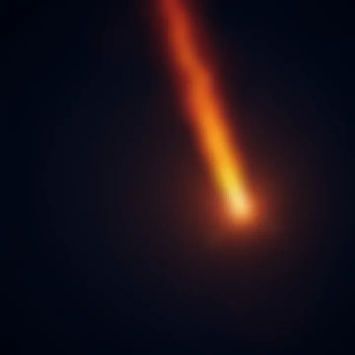 A spectacular fireball meteorite streaking across the night sky, illuminating the darkness with its bright glow.