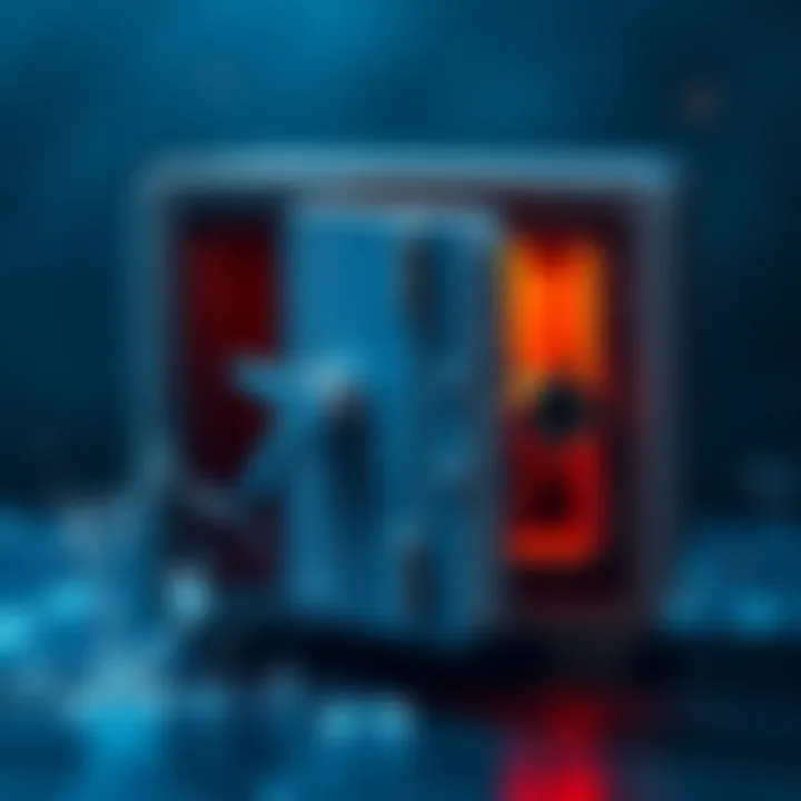 A sturdy fireproof safe designed for securely storing crypto seed phrases, featuring a strong lock and a water-resistant exterior.