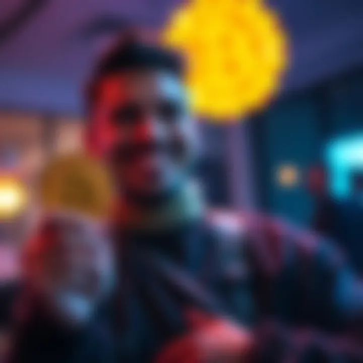 First Bitcoin Purchase Celebration A person smiles while holding a Bitcoin symbol, representing their first successful purchase in the crypto market.