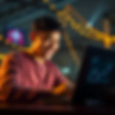 First Bitcoin Purchase A person smiling while looking at a Bitcoin chart on a laptop, symbolizing their first investment in cryptocurrency.