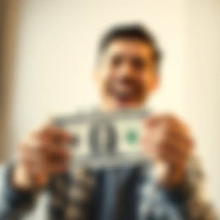 First Dollar in Rent A person holding a dollar bill with a big smile, representing excitement after earning their first rent payment