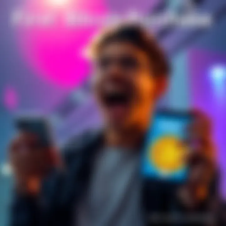 Person excitedly investing in Bitcoin, illustrating $20 weekly commitment on CoinSpot with a smartphone and Bitcoin logo