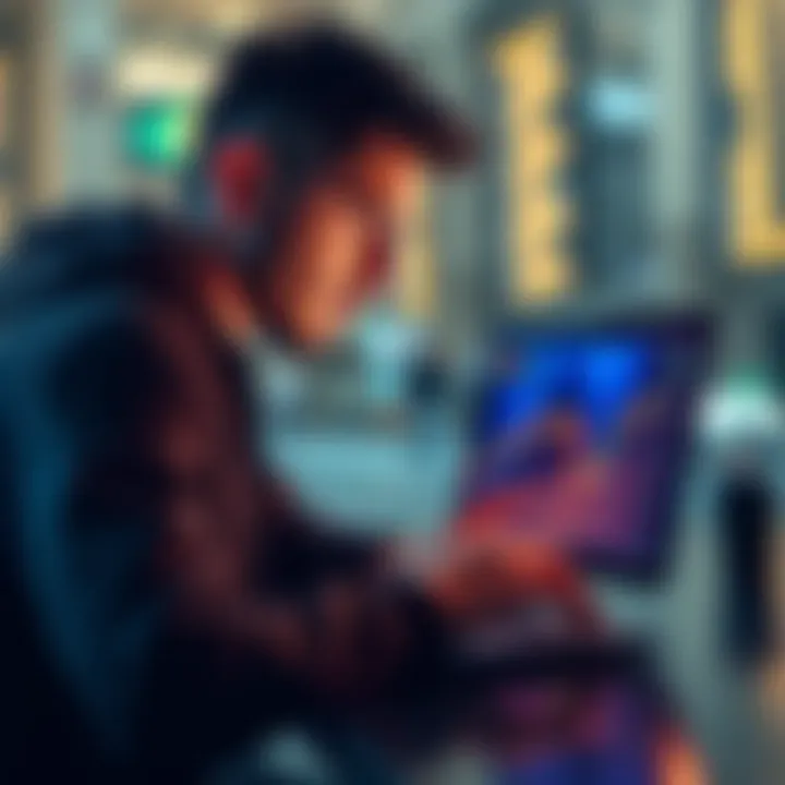 A person looking at a laptop displaying cryptocurrency charts and options for investment