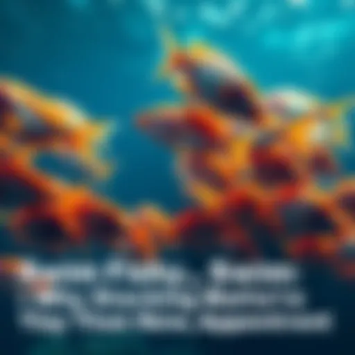 A school of fish swimming in the ocean, showcasing the concept of stacking as they move in unison for safety and efficiency.