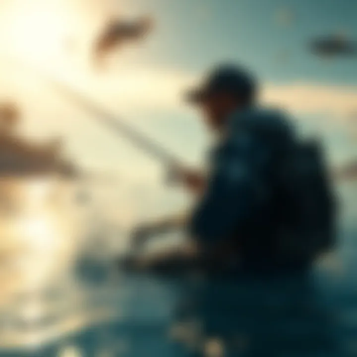 A character in a video game teleports in circles while fishing, showing unusual glitches during gameplay.