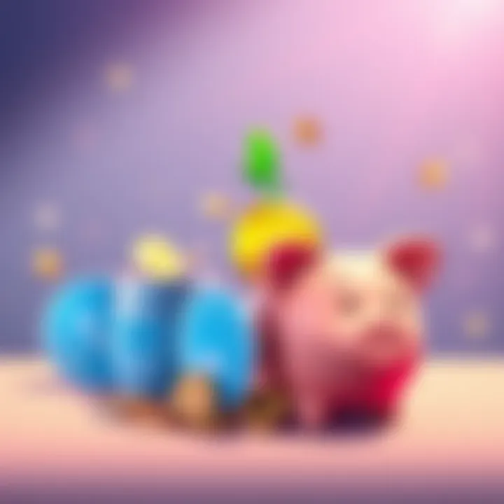 An illustration showing various cryptocurrencies like Stablecoins, SOL, and BTC/XRP alongside a piggy bank symbolizing savings and growth.