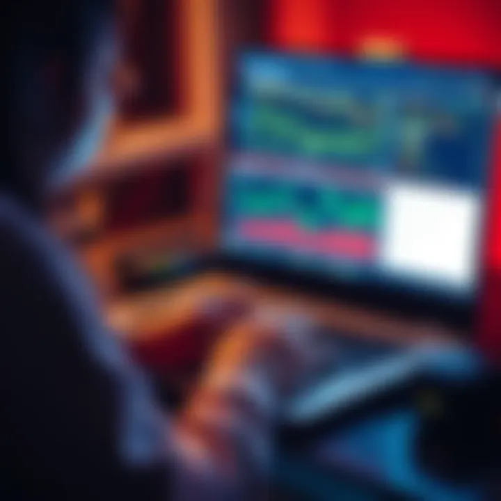 A person troubleshooting a swap error on a laptop with charts and graphs on the screen