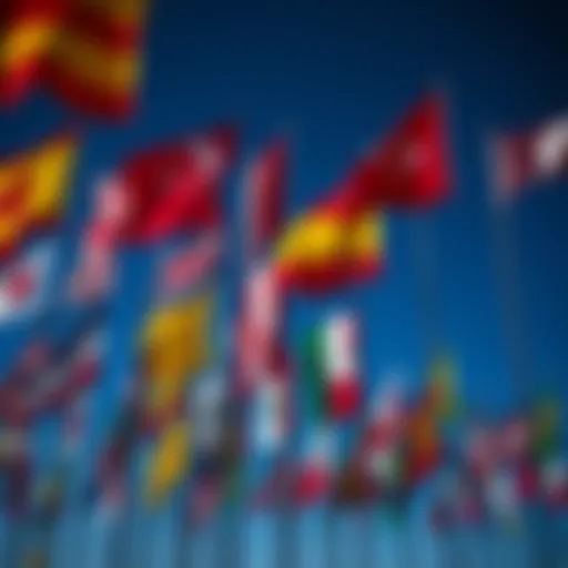 A collection of flags from various cultures displayed together, symbolizing unity and diversity in society.