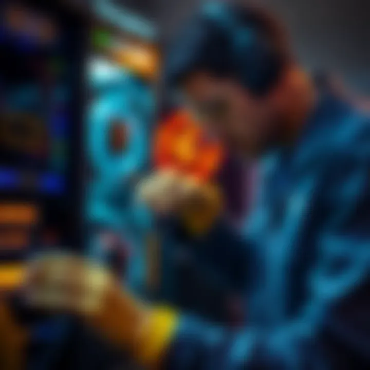 Navigating Your Minerโs Transition A technician expertly flashing firmware on a mining rig with an SD card, demonstrating the uninstallation of HiveOS in a modern workspace