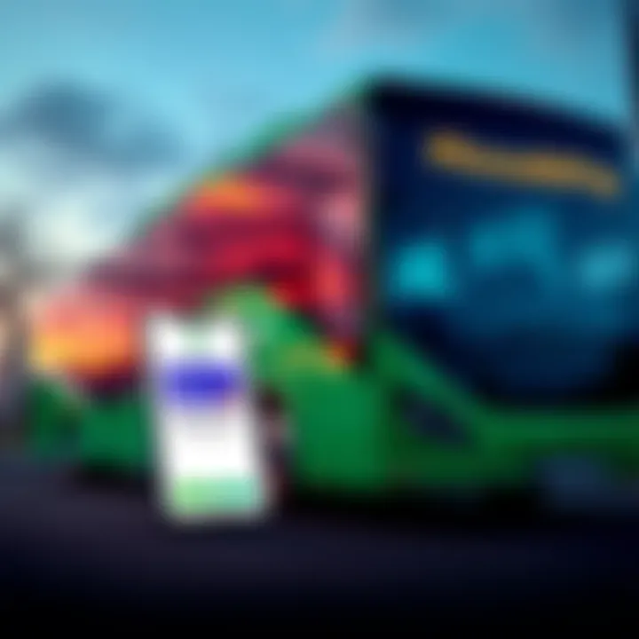 A FlixBus bus parked beside a smartphone displaying the Revolut Pay app, symbolizing the partnership for ticket purchases.
