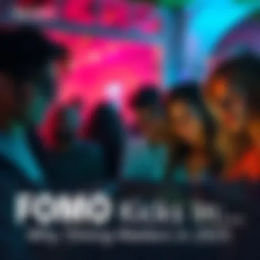 A group of friends looking at their phones while at a party, feeling the pressure of FOMO