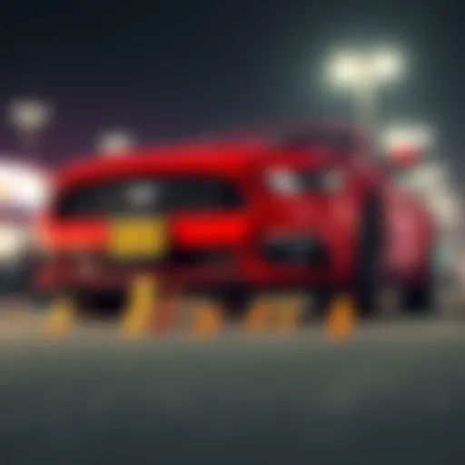 A Ford Mustang parked with price tags showing increased values, symbolizing a price rise on Super Bowl Day