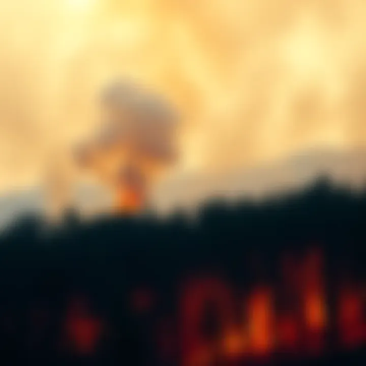 A burning forest with smoke rising into the air, illustrating the effects of climate change.