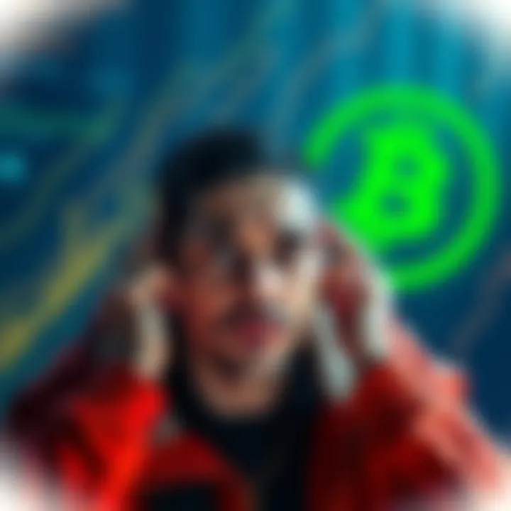 A person looking frustrated while trying to recover their blockchain wallet password, with a digital wallet graphic and a Bitcoin symbol in the background.
