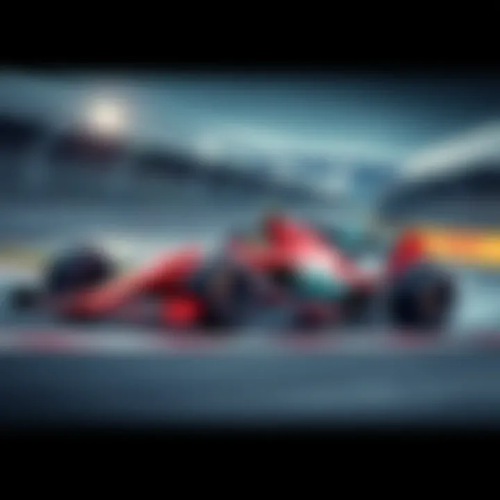 A Formula 1 race car speeding around a track during a race, showcasing the excitement of the sport.