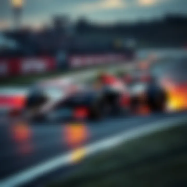 Formula 1 car racing on a circuit A Formula 1 car speeding around a track with excitement in the air