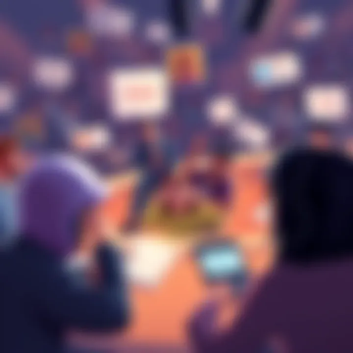 A chaotic online forum scene with users exchanging funny comments and animated reactions over a post.