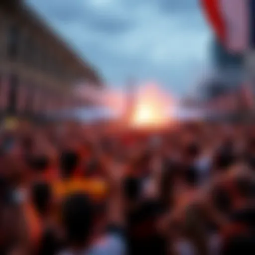 Crowd Celebrates Event in France People gather in France, cheering and celebrating a significant event
