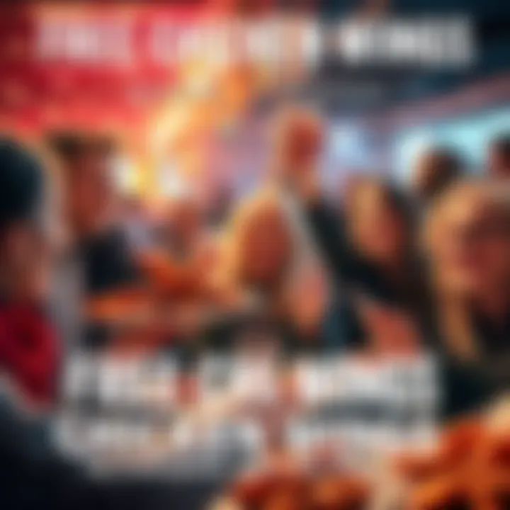 Group of friends happily sharing plates of chicken wings at a festive gathering