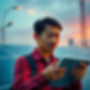 A person examining solar panels and energy-efficient devices to find ways for free electricity in Vietnam