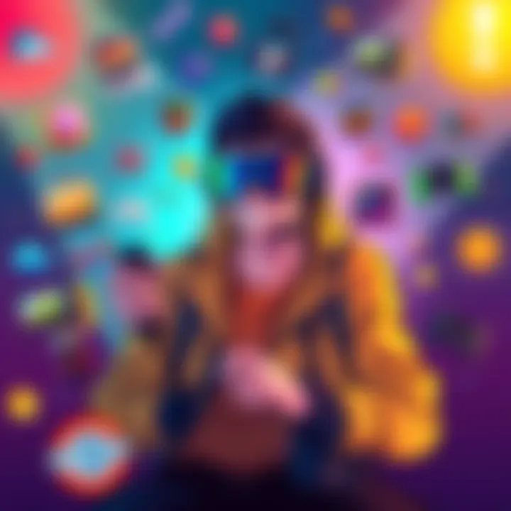 A colorful illustration showing a beginner gamer surrounded by gaming icons and tips for free-to-play games