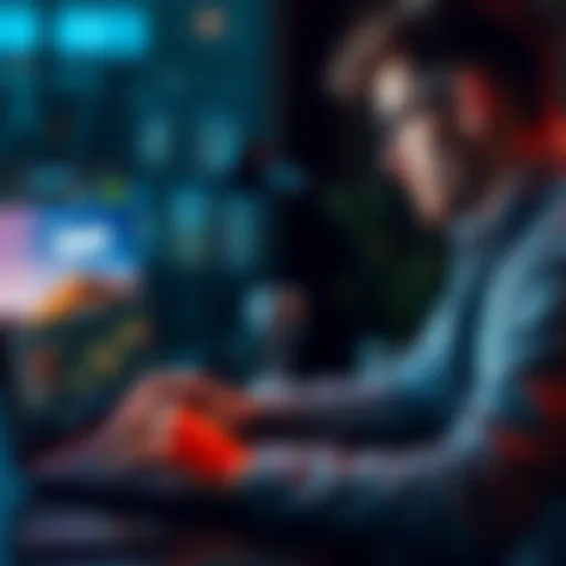 A freelancer working on a laptop, with Monero symbol displayed on the screen, indicating payment for design work.