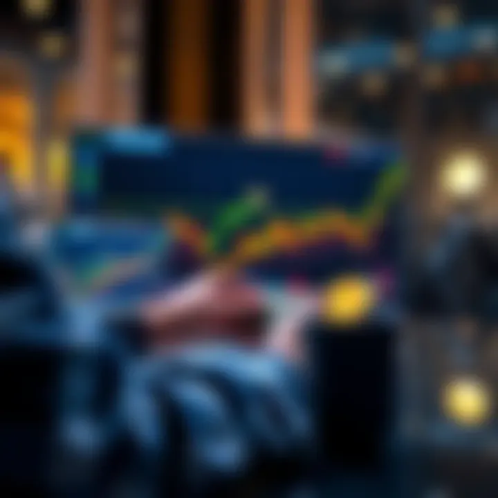 Freelancer receiving cryptocurrency payment A freelancer checks their crypto wallet on a laptop while a chart showing rising cryptocurrency values is on the screen.