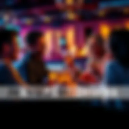 Group of friends laughing and chatting over drinks at a social gathering.