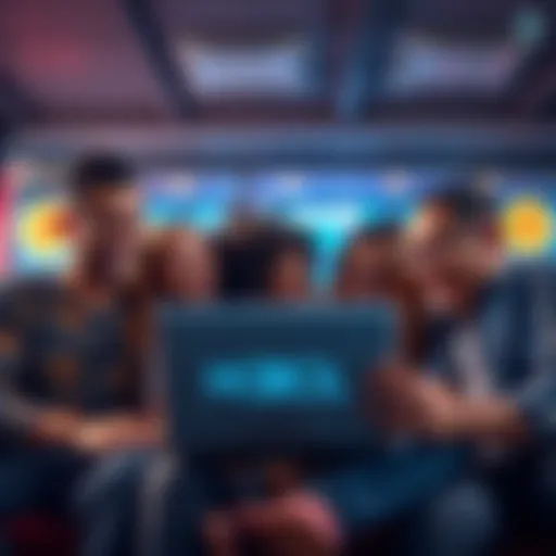 A group of friends sharing laughs while looking at cryptocurrency memes on a laptop, showcasing the fun side of crypto culture.