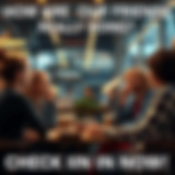 A group of friends sitting in a coffee shop, having a conversation and checking in on each other’s wellbeing.