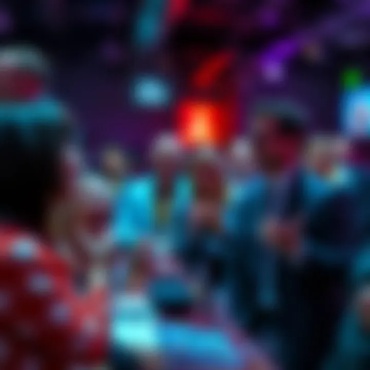 People laughing at a bidding event with frog feet pictures displayed
