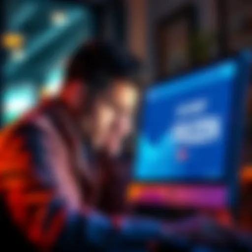 A distressed small business owner looks at a computer screen showing account frozen message, symbolizing halted operations and financial strain.