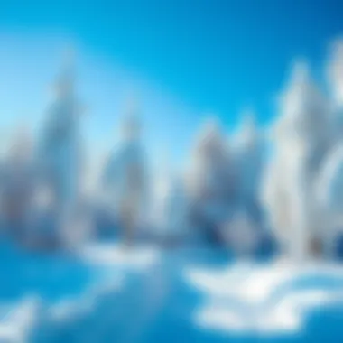 A snowy landscape in Germany featuring ice-covered trees and a clear blue sky