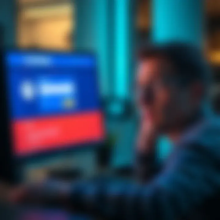 A person looking worried while staring at a computer screen showing a Coinbase account with locked funds. They appear stressed about not being able to withdraw their Ethereum.