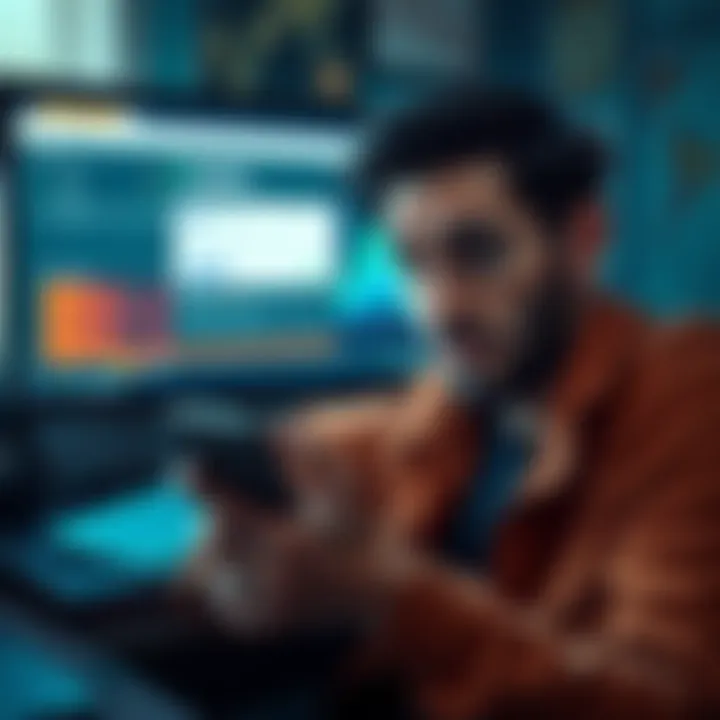 Frustrated Kraken User A person looking frustrated while viewing their Kraken account on a smartphone, with a computer screen showing locked account notifications in the background.