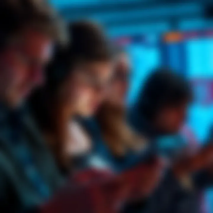 A group of people looking annoyed at their smartphones, showing expressions of frustration over notifications